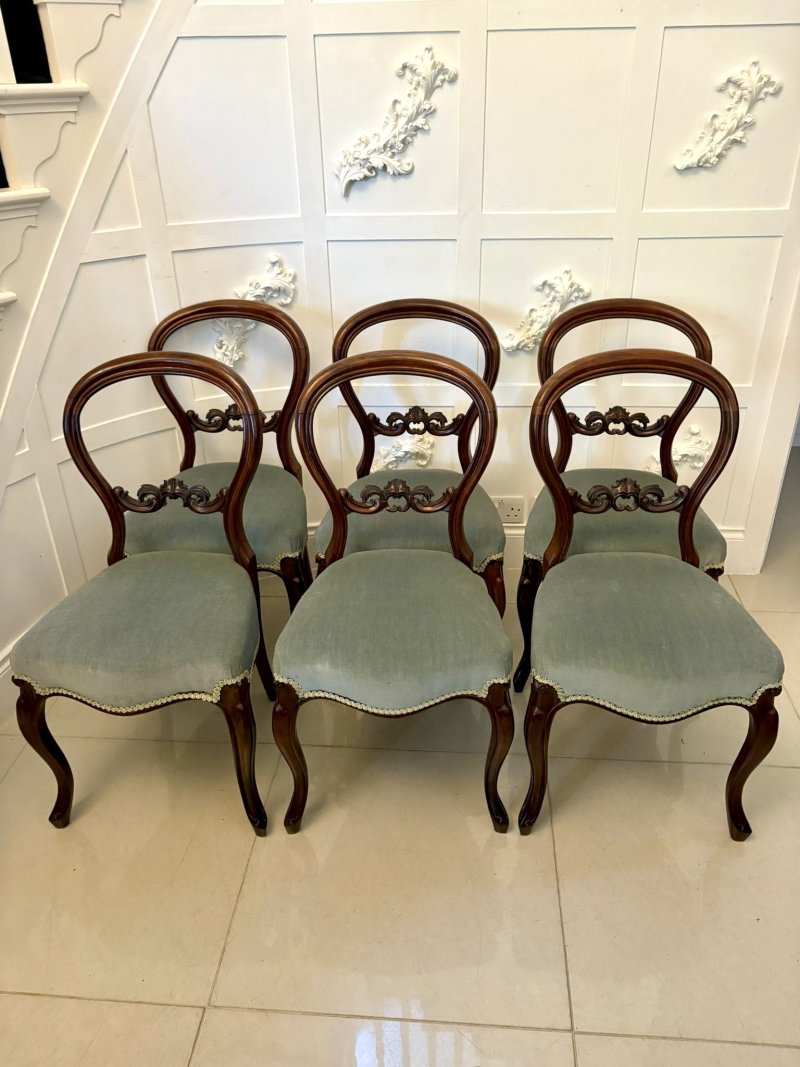 Set of Six Antique Victorian Quality Carved Mahogany Dining Chairs - Image 6